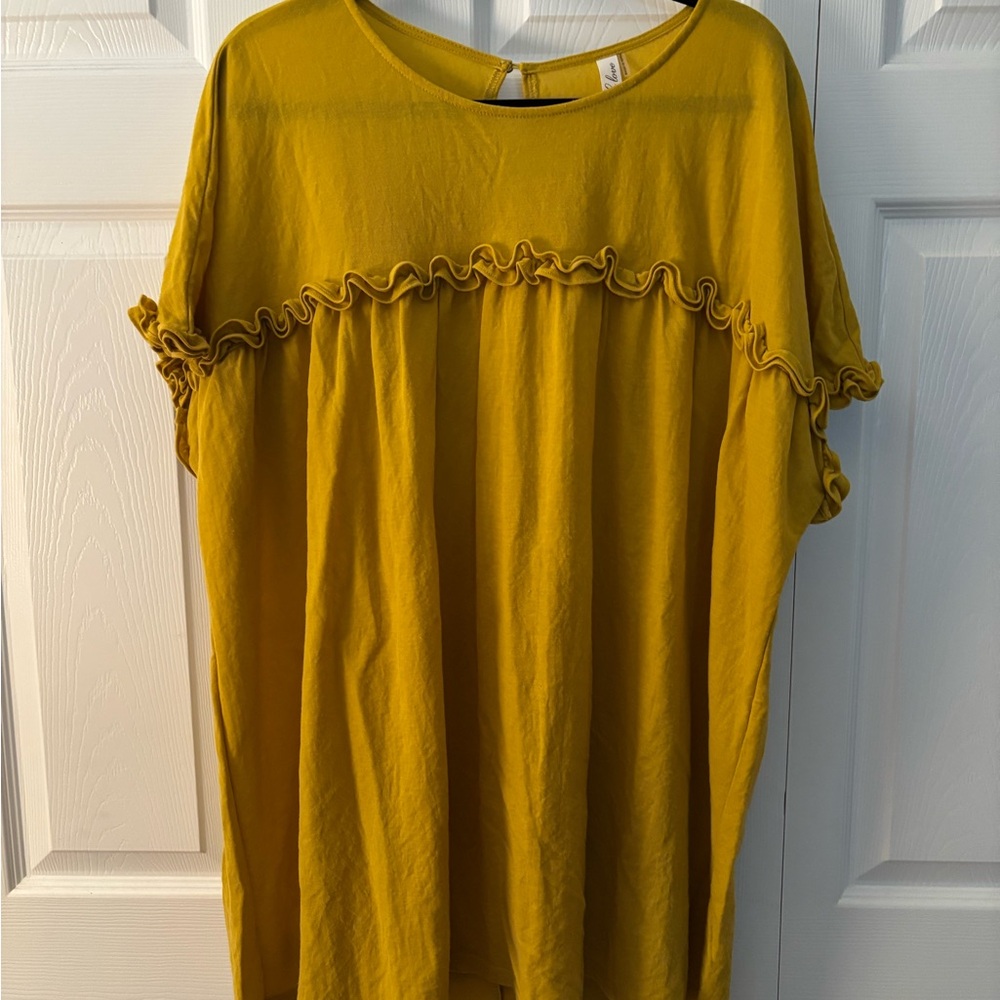 Golden Yellow Ruffled Short Sleeve Blouse